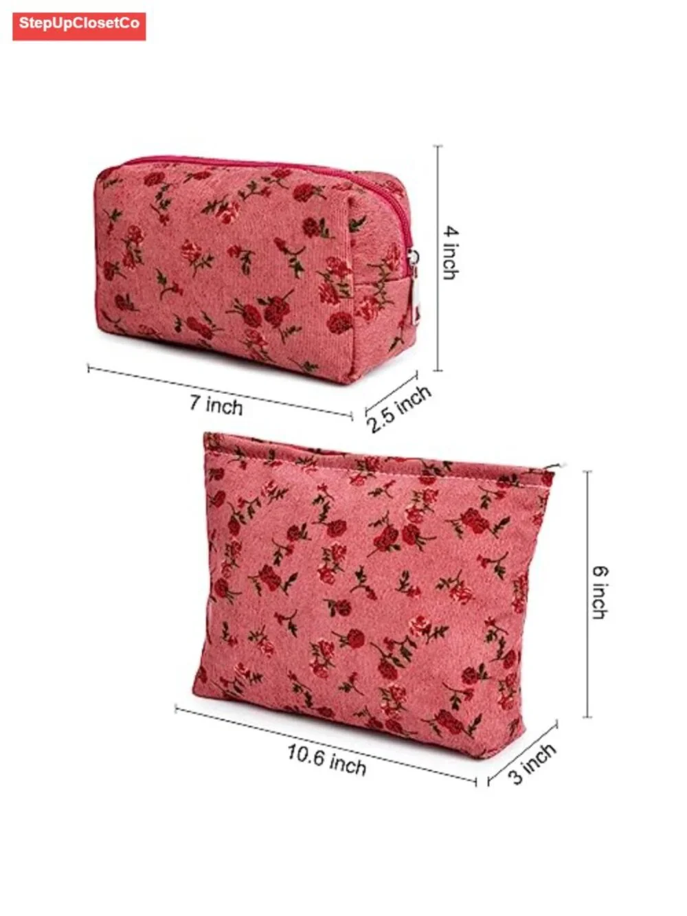 2 Pack Floral Cosmetic Bags - Large Canvas Travel Makeup Organizer with